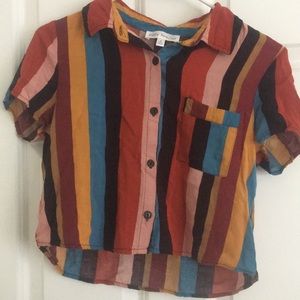 a retro striped cropped button down